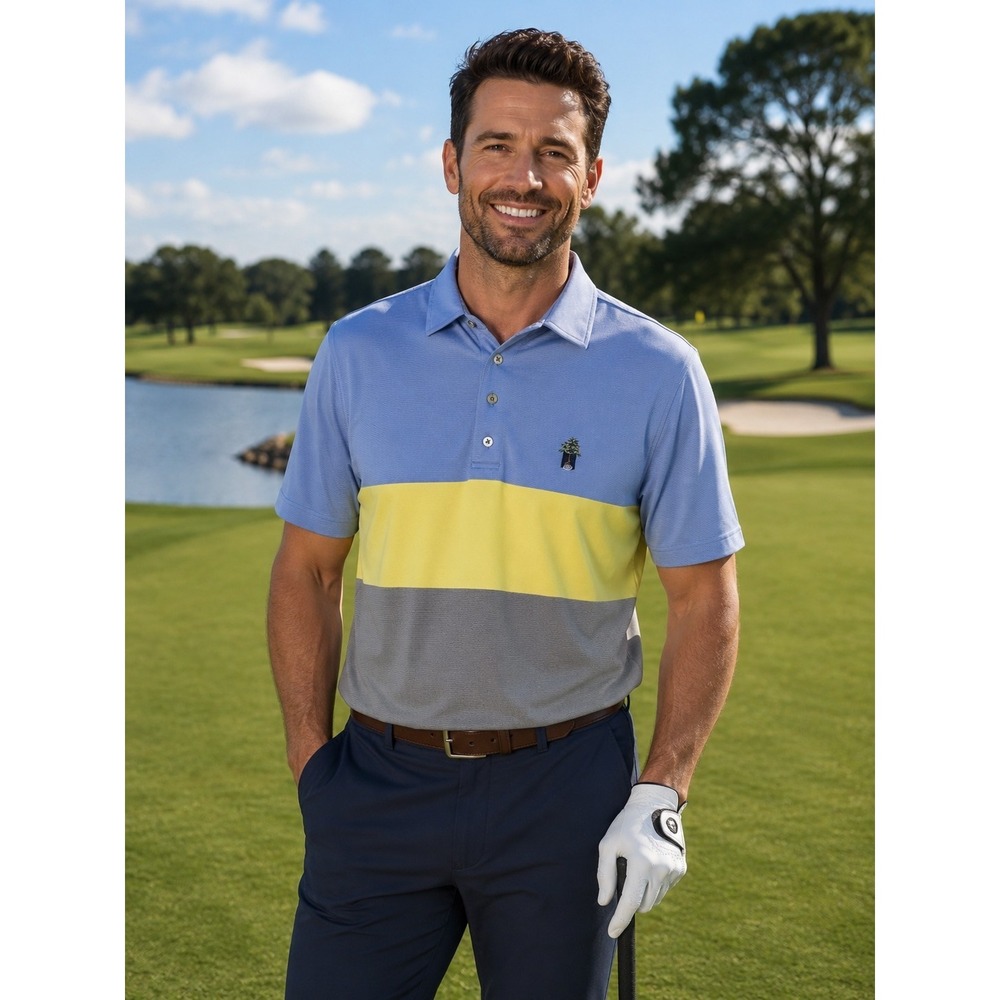FOOTJOY Men's Medium Golf Polo Shirt Blue Yellow & Gray Athletica -292